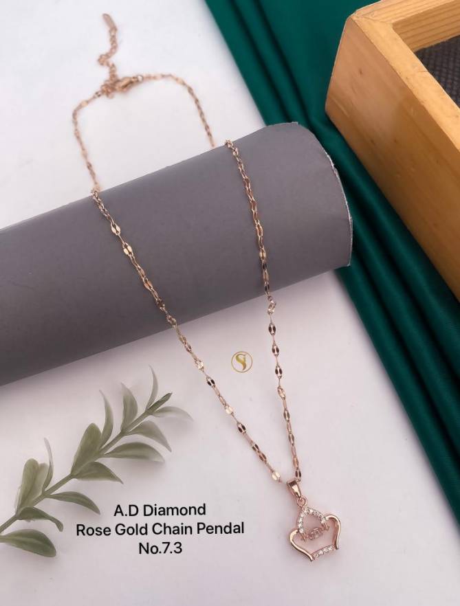 5 AD Diamond Designer Rose Gold Chain Pendant Wholesalers In Delhi
